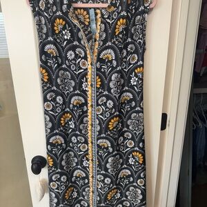 LOFT Black Dress with White and Mustard Floral Print